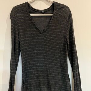 Rails Black and Gold Striped Long Sleeve V neck Top